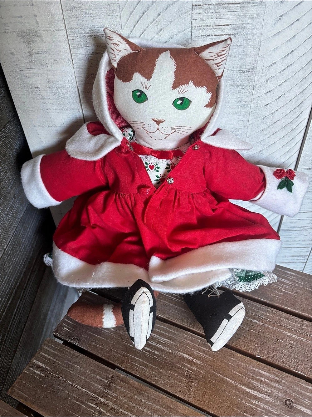 Handmade Cottage Core Cat Doll w/ Coat & Dress